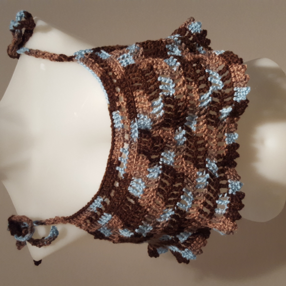 NWOT cropped top, swim cover up, S,M,L, handmade, brown blue